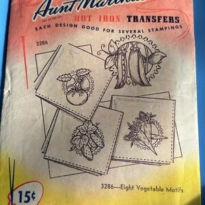 Vintage Aunt Martha’s Hot Iron Transfers. 3286-Eight Vegetable Motifs